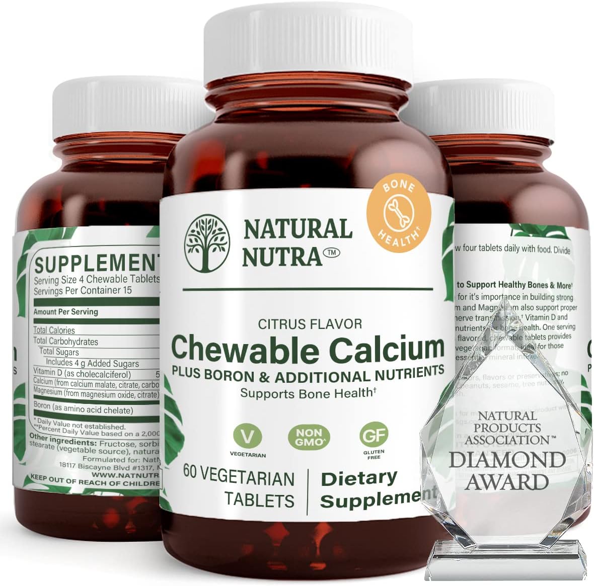 Chewable Calcium Supplement for Bone, Muscle, Teeth, Nerve, and Heart Health - 60 Tablets