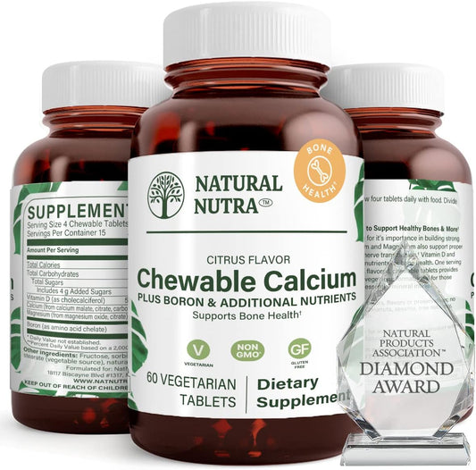 Chewable Calcium Supplement for Bone, Muscle, Teeth, Nerve, and Heart Health - 60 Tablets