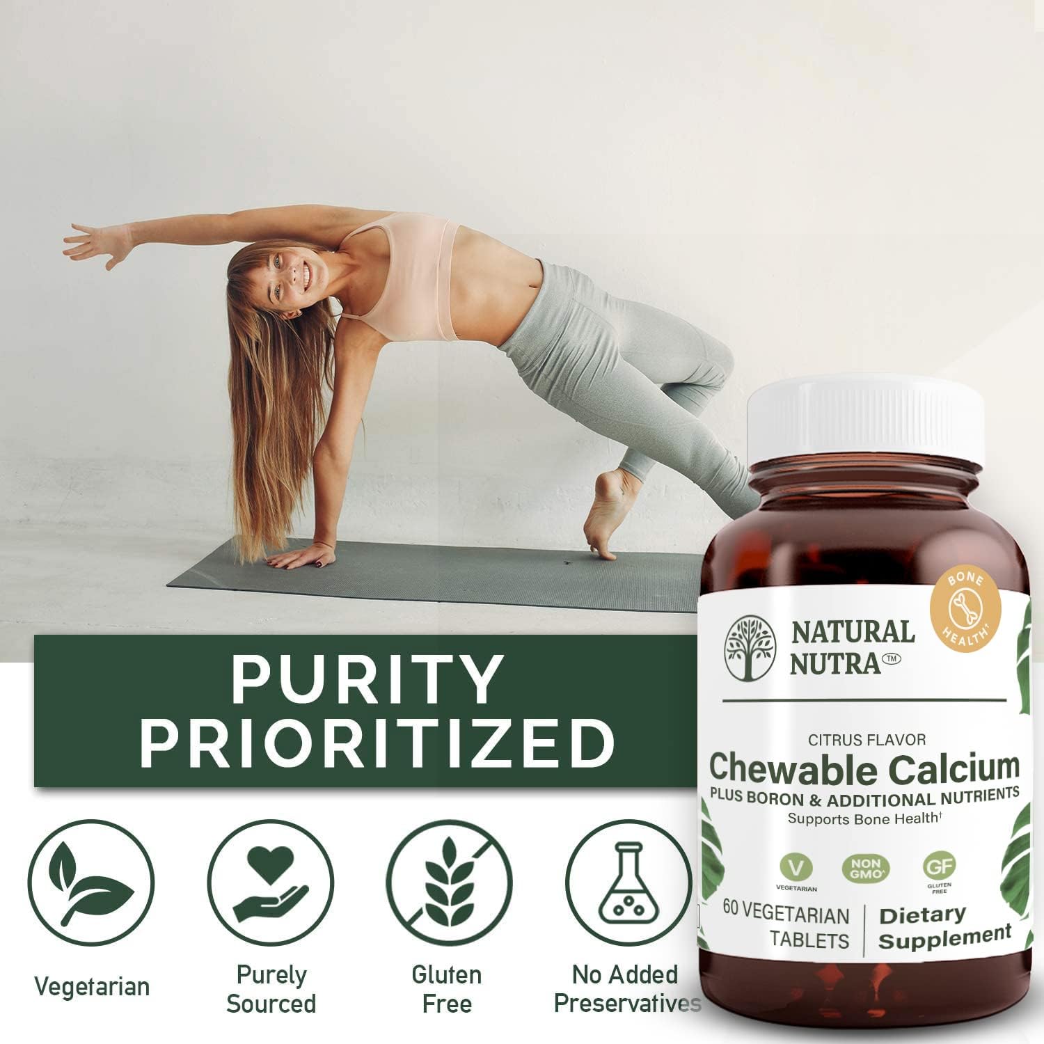 Chewable Calcium Supplement for Bone, Muscle, Teeth, Nerve, and Heart Health - 60 Tablets