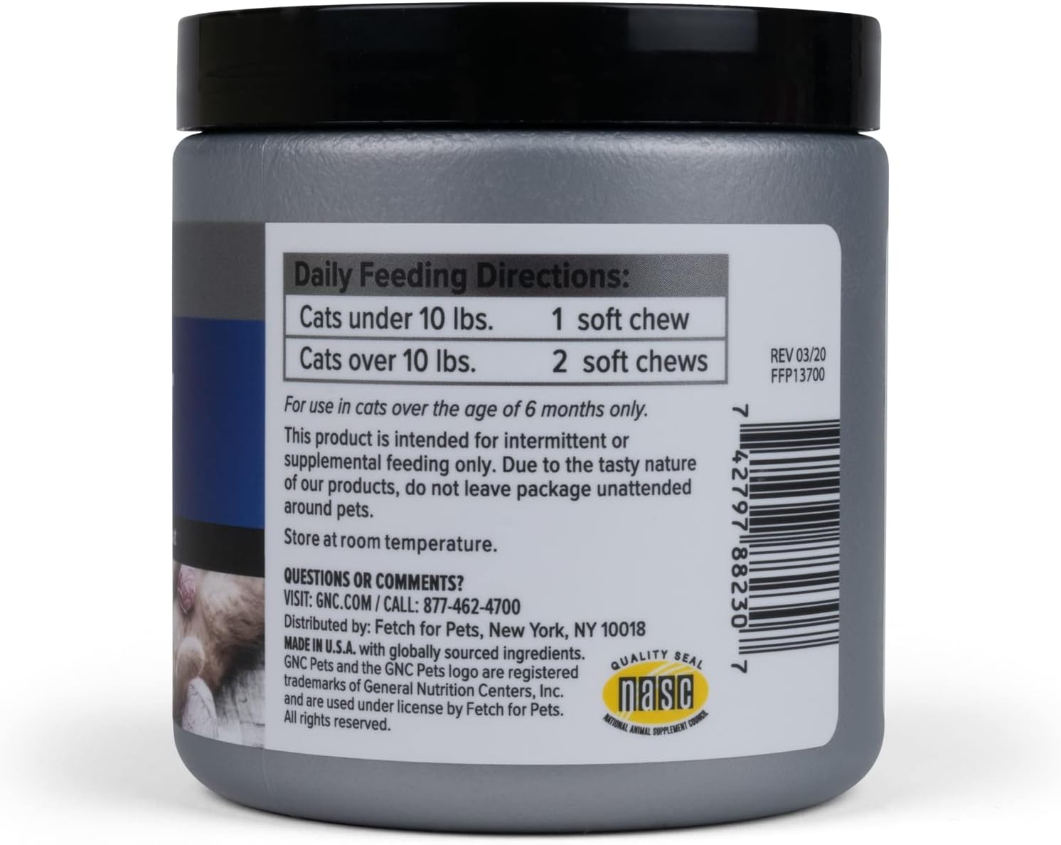Chewable Chicken Flavored Skin & Coat Supplements for Cats - 60 Soft Chews in an 8-oz Canister by GNC Pets