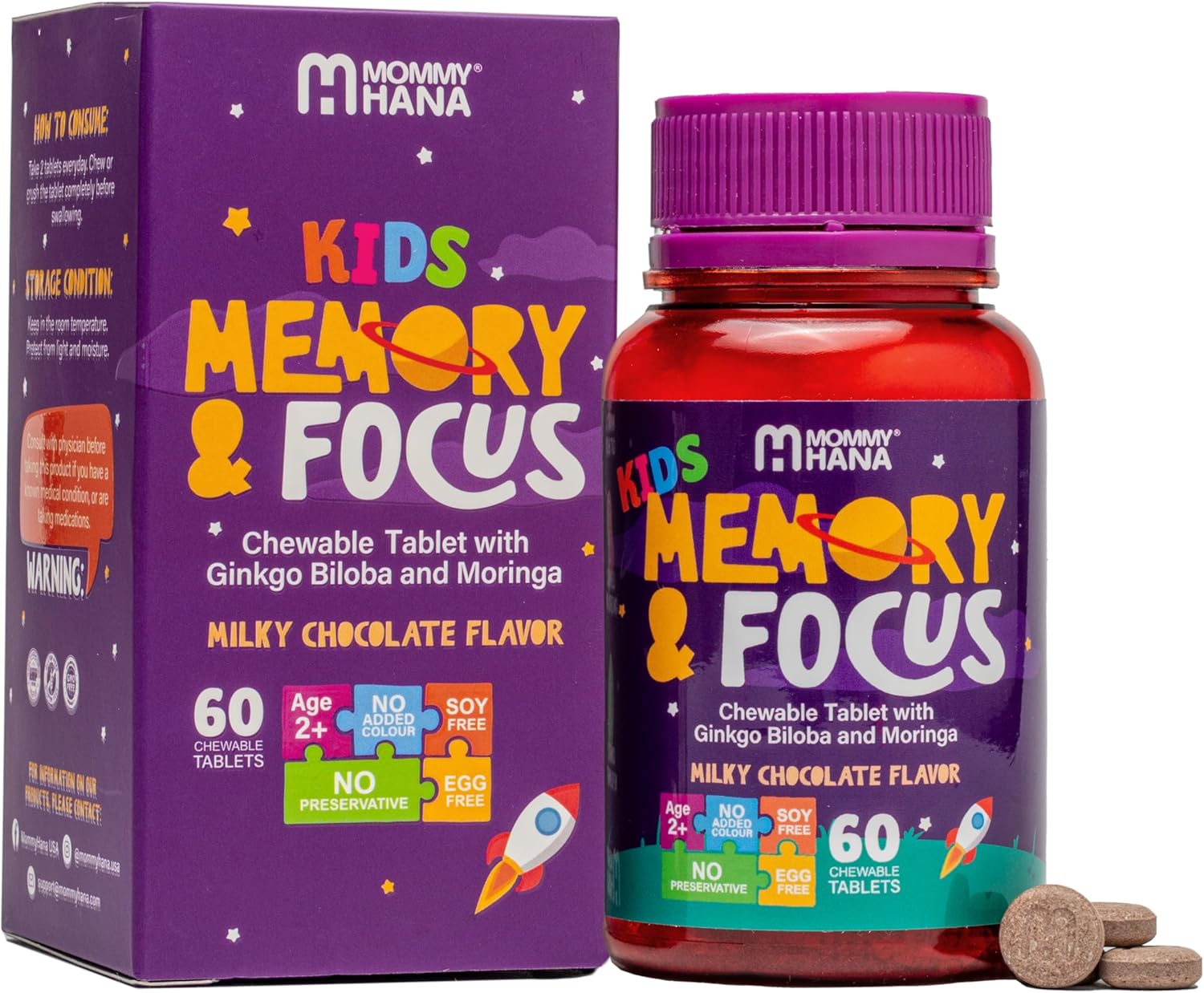 Chewable Chocolate Kids Multivitamin with Probiotic, Vitamin C, Ginkgo Nut, Colostrum, Moringa - Immune Support & Cognitive Health for Kids