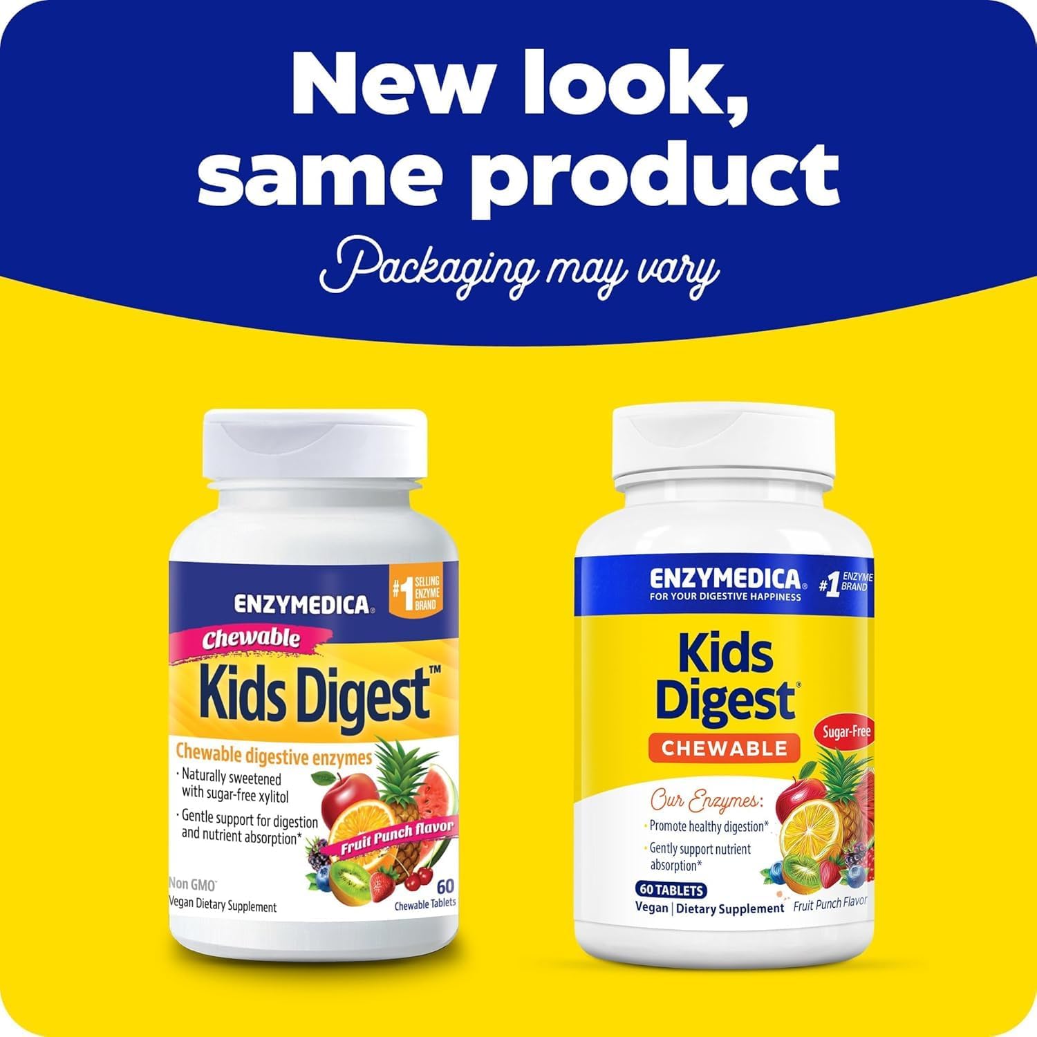 Chewable Digestive Enzymes for Kids - Natural Fruit Punch Flavor - 60 Servings