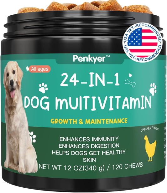 Chewable Dog Multivitamin with Glucosamine Chondroitin for Skin, Coat, Heart, Hip & Joint Health - Puppy Treats for Immunity & Energy