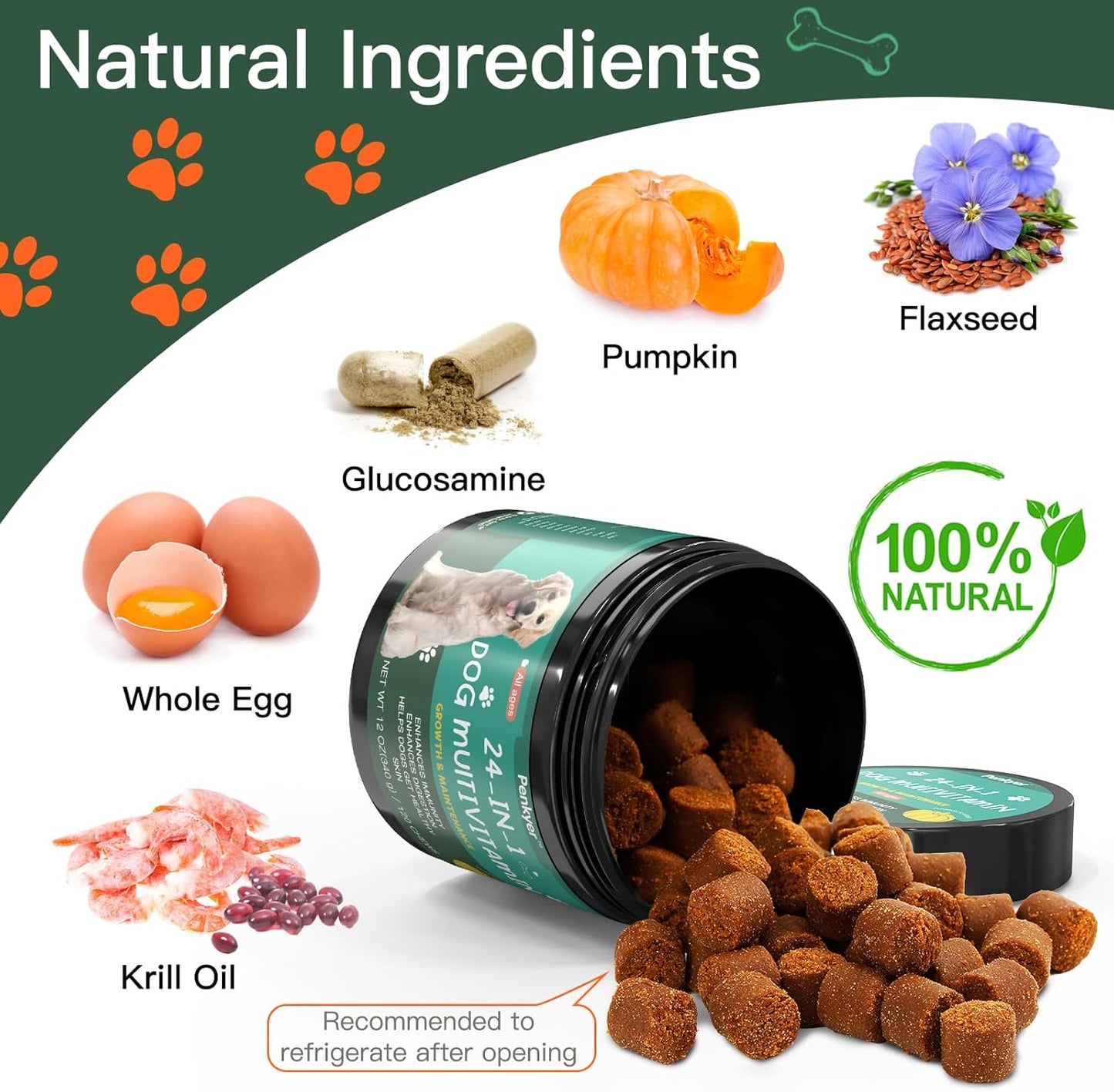 Chewable Dog Multivitamin with Glucosamine Chondroitin for Skin, Coat, Heart, Hip & Joint Health - Puppy Treats for Immunity & Energy
