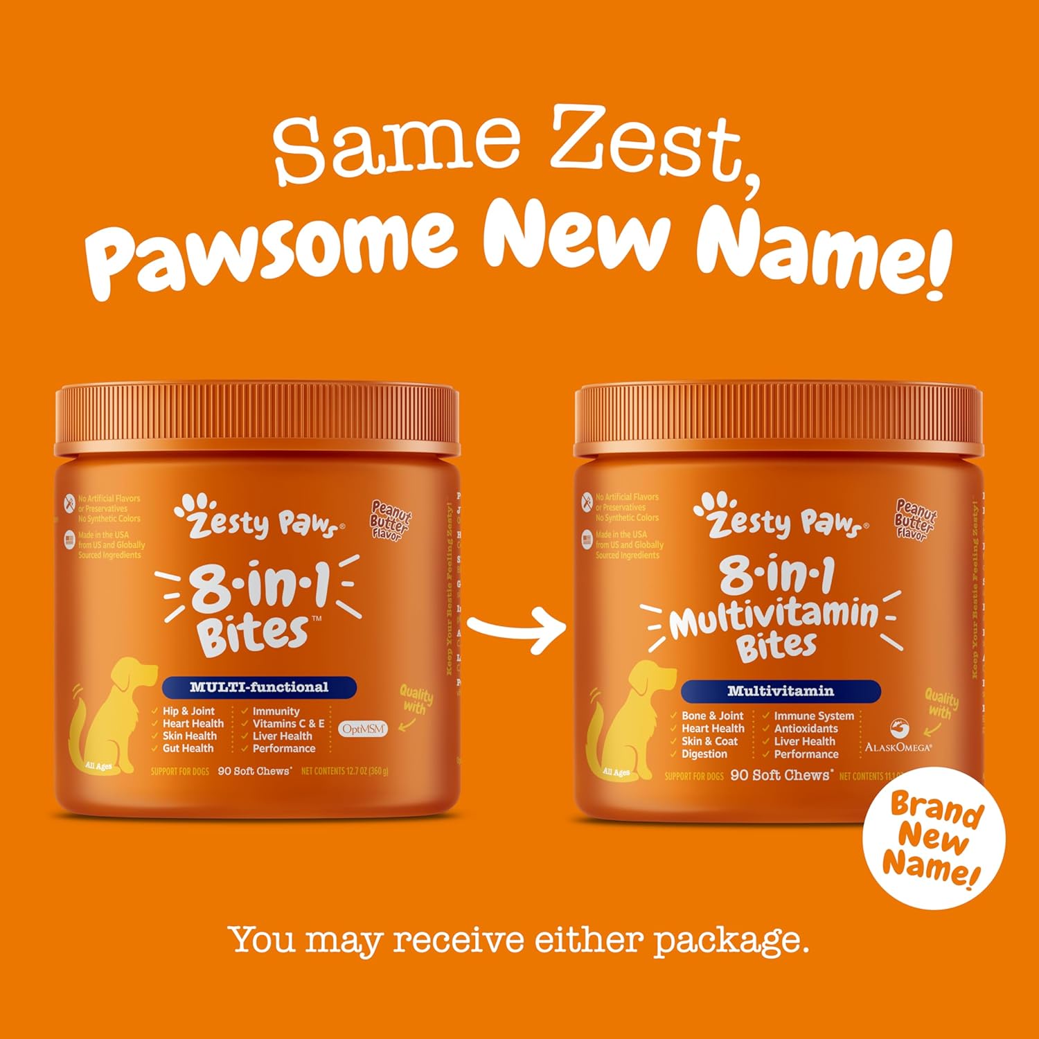 Chewable Dog Multivitamin with Omega 3 Fish Oil for Joints, Skin, and Coat - Peanut Butter Flavor - 90 Count