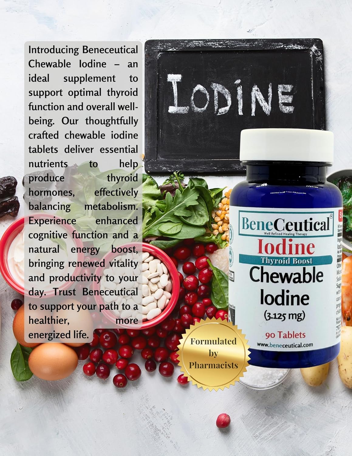 Chewable Iodine Thyroid Boost Supplement - 3.5mg, 90 Count - Beneceutical