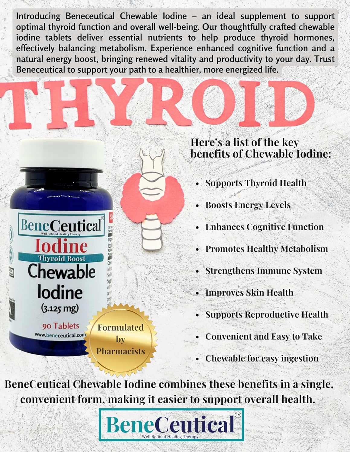 Chewable Iodine Thyroid Boost Supplement - 3.5mg, 90 Count - Beneceutical