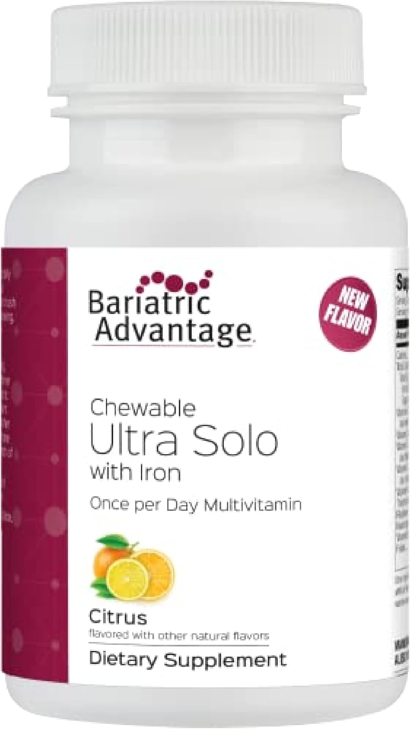 Chewable Iron Multivitamin for Gastric Bypass & Sleeve Gastrectomy Patients - Citrus Flavor, 30 Count