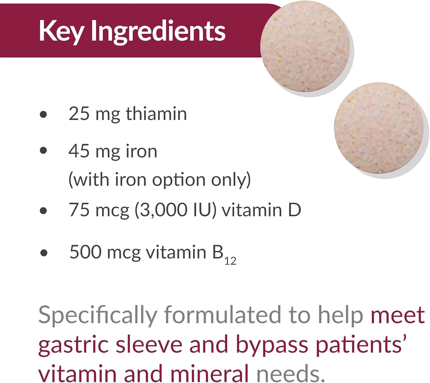 Chewable Iron Multivitamin for Gastric Bypass & Sleeve Gastrectomy Patients - Citrus Flavor, 30 Count