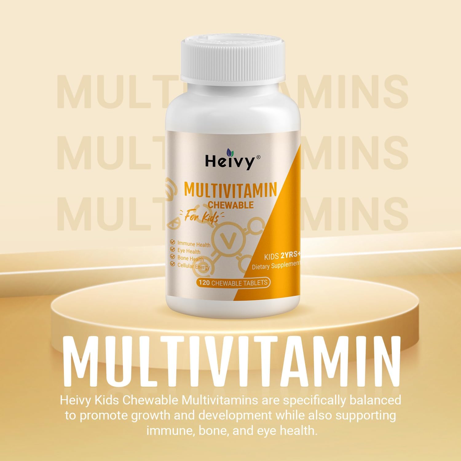 Chewable Kids Multivitamin with Vitamin D3, C, B12, B6, A, E & Zinc - 120 Tablets for Immune Support