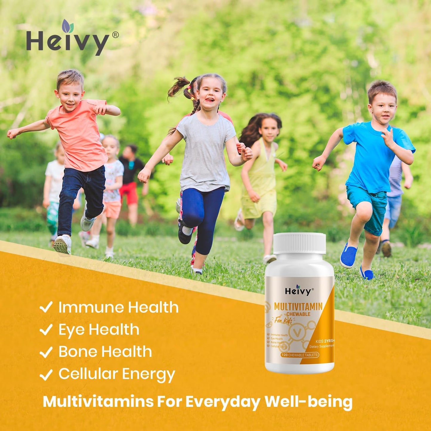 Chewable Kids Multivitamin with Vitamin D3, C, B12, B6, A, E & Zinc - 120 Tablets for Immune Support