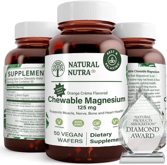 Chewable Magnesium Supplement with Citrate and Chelate for Better Sleep - 125mg, 50 Vegan Wafers