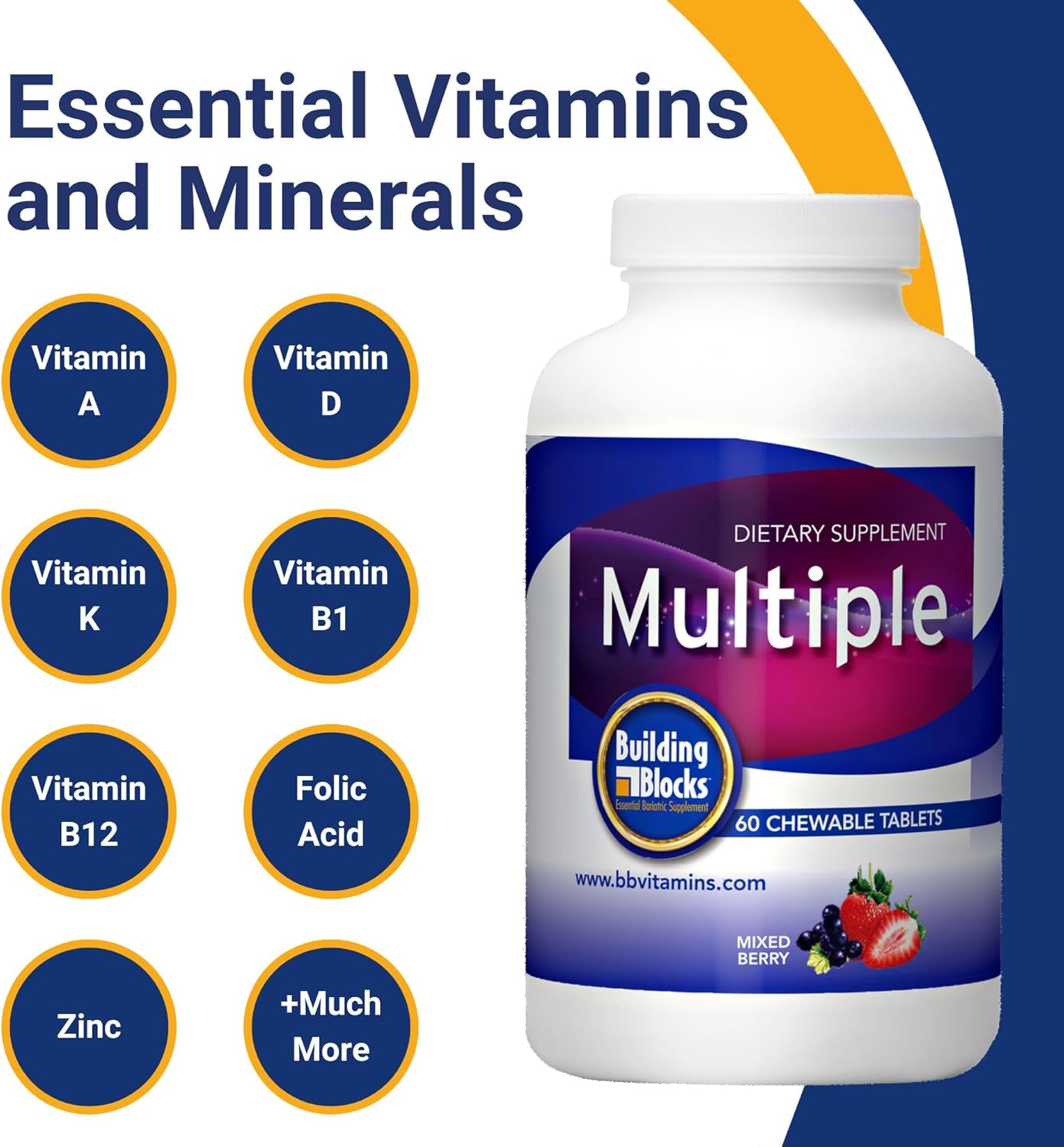 Chewable Mixed Berry Flavored Bariatric Supplement for Patients, 60 Count