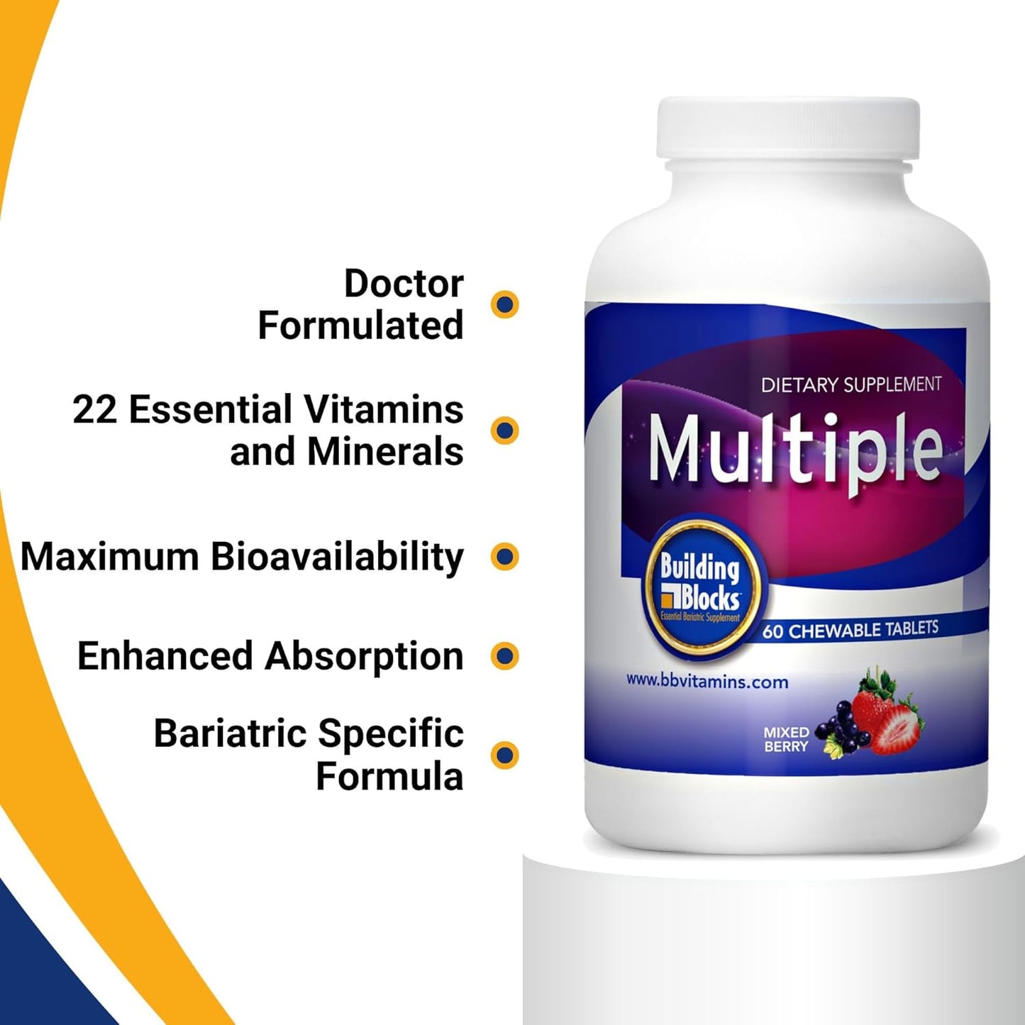 Chewable Mixed Berry Flavored Bariatric Supplement for Patients, 60 Count