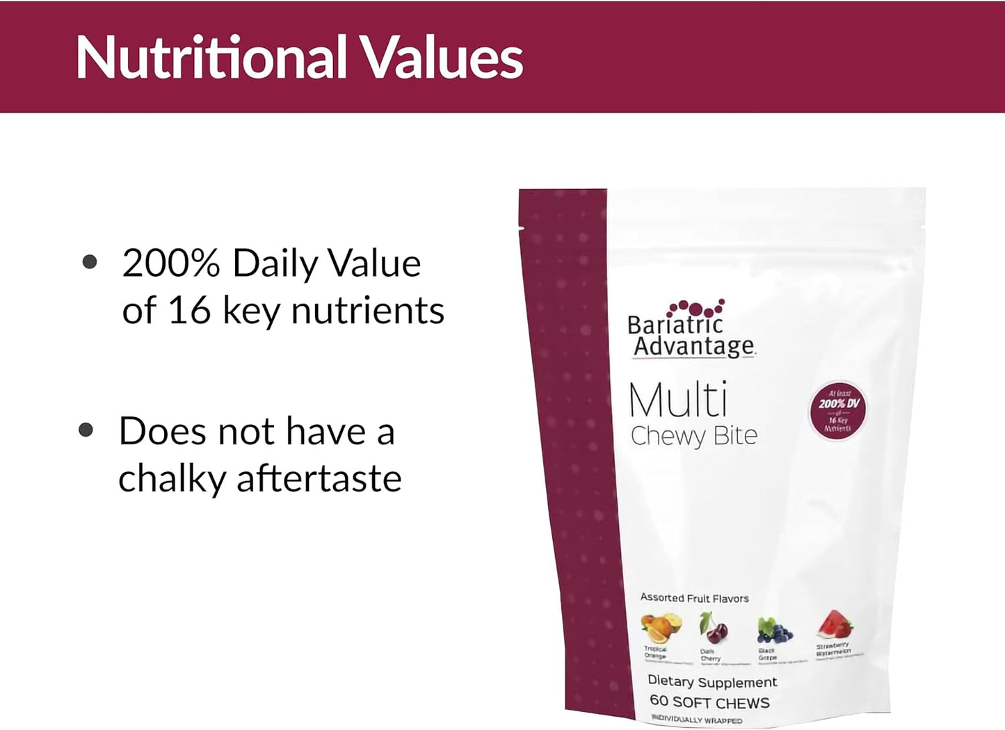 Chewable Multivitamin for Bariatric Surgery Patients - Assorted Fruit Flavor - 60 Count