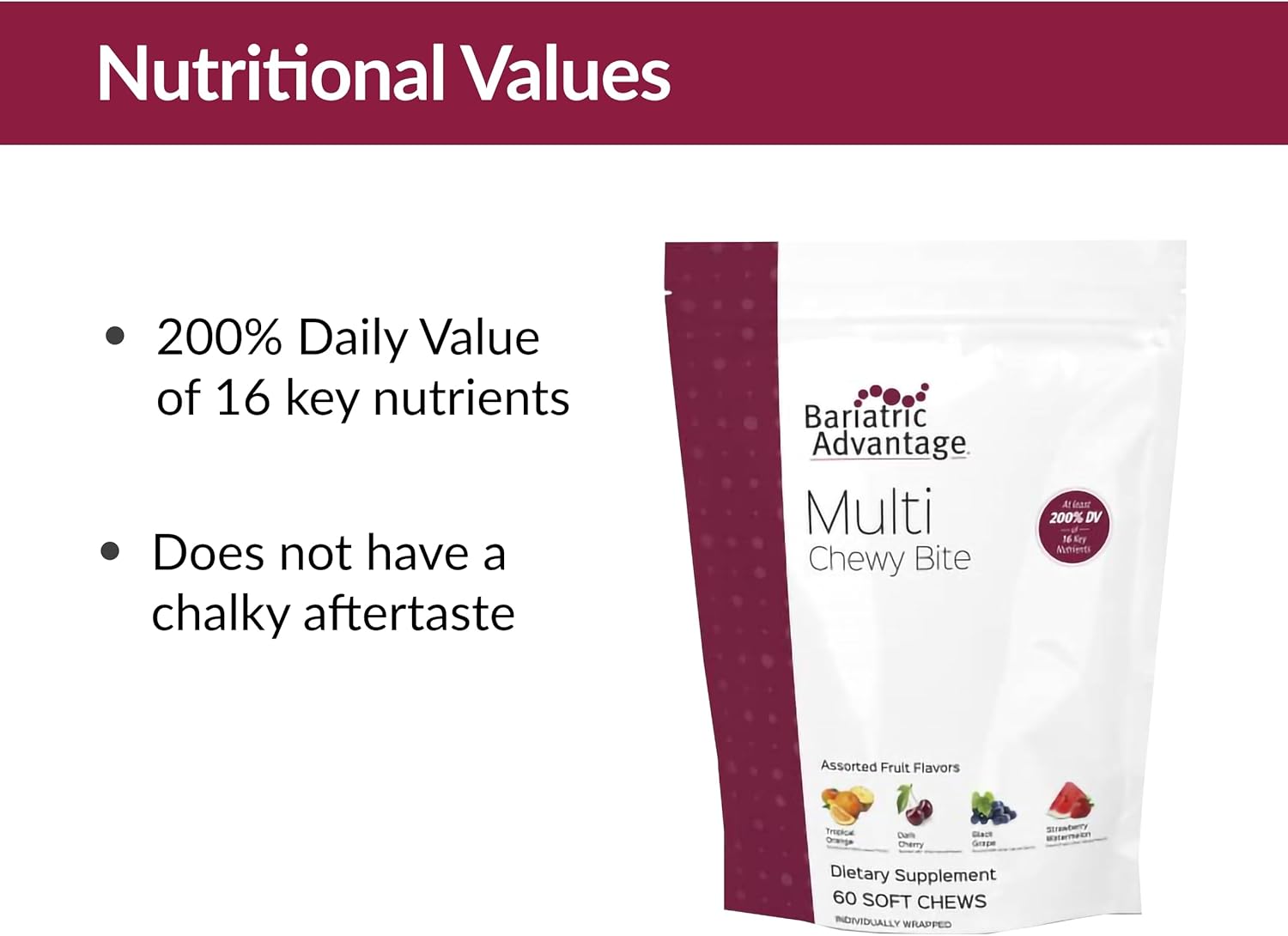 Chewable Multivitamin for Bariatric Surgery Patients - Assorted Fruit Flavor - 60 Count