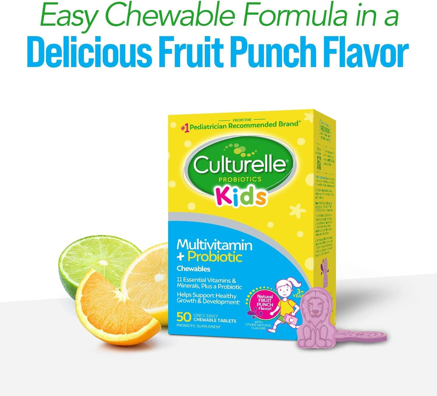 Chewable Multivitamin & Probiotic for Kids, 50 Count - 11 Vitamins & Minerals, Immune & Digestive Support, Ages 3+