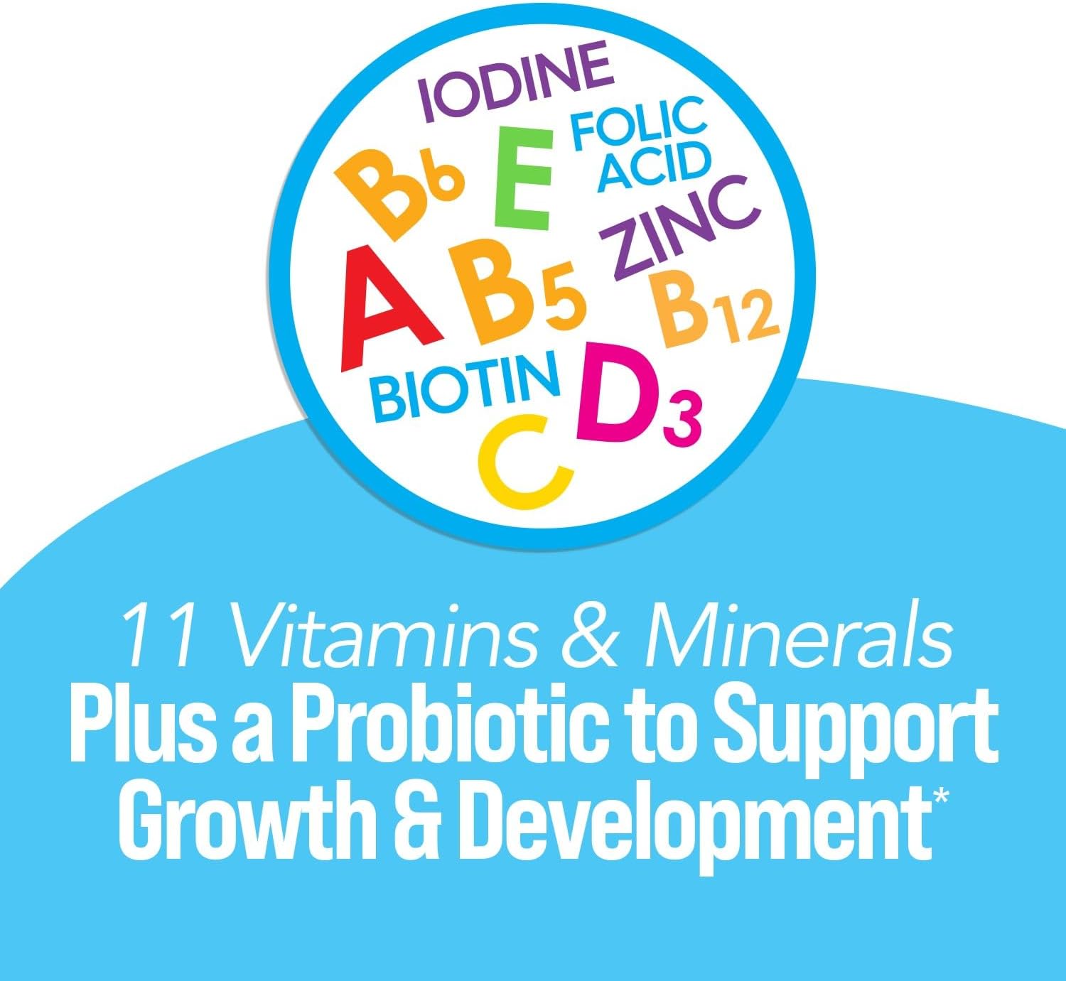 Chewable Multivitamin & Probiotic for Kids, 50 Count - 11 Vitamins & Minerals, Immune & Digestive Support, Ages 3+