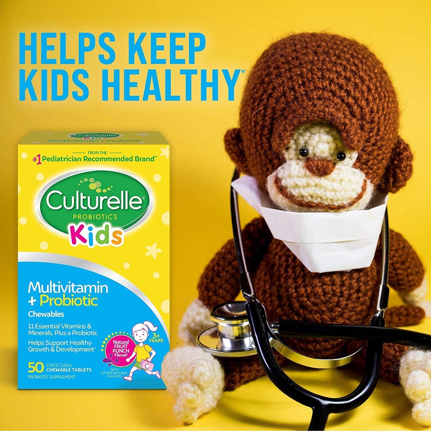 Chewable Multivitamin & Probiotic for Kids, 50 Count - 11 Vitamins & Minerals, Immune & Digestive Support, Ages 3+