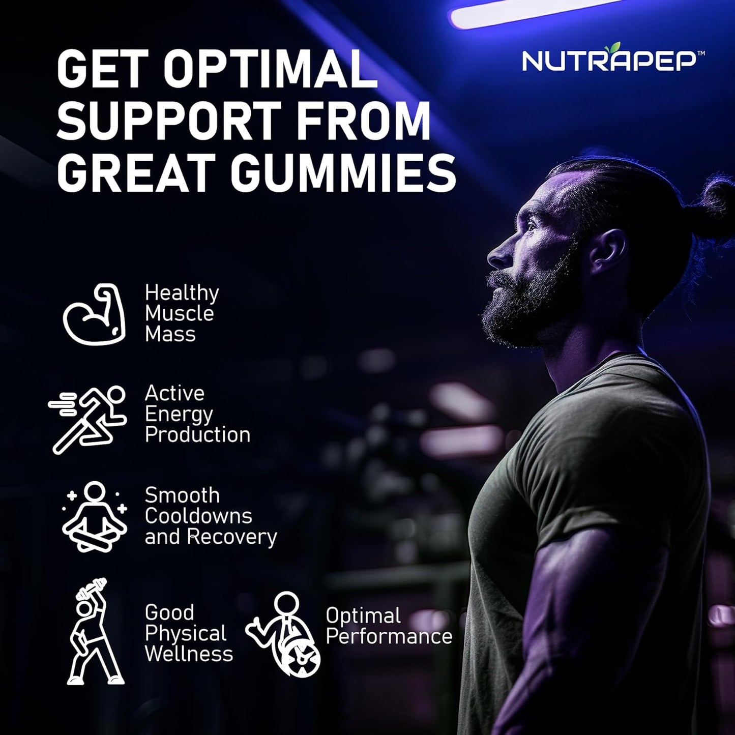 Chewable NutraPep Creatine Gummies with L-Taurine, Betaine Anhydrous, Alpha-GPC, and BCAA 2:1:1 - Gluten-Free and Sugar-Free for Men and Women - 5g Creatine Monohydrate Bite-Sized Supplement