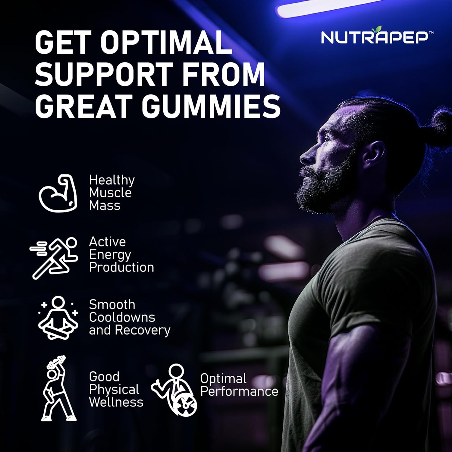 Chewable NutraPep Creatine Gummies with L-Taurine, Betaine Anhydrous, Alpha-GPC, and BCAA 2:1:1 - Gluten-Free and Sugar-Free for Men and Women - 5g Creatine Monohydrate Bite-Sized Supplement