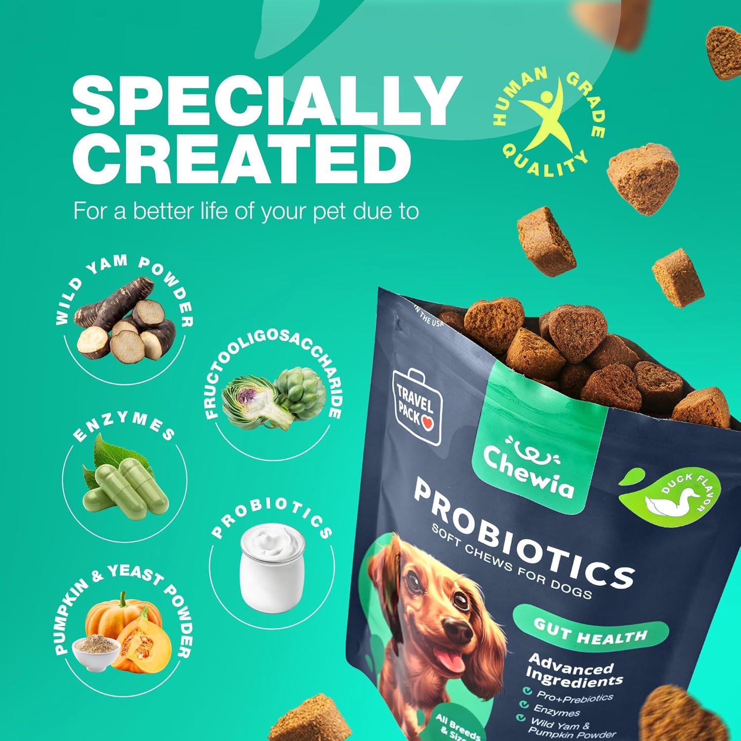 Chewable Probiotic Supplements for Dogs - Boost Gut Health, Immunity, Skin Health - Dog Probiotics with Digestive Enzymes - 180 Chews