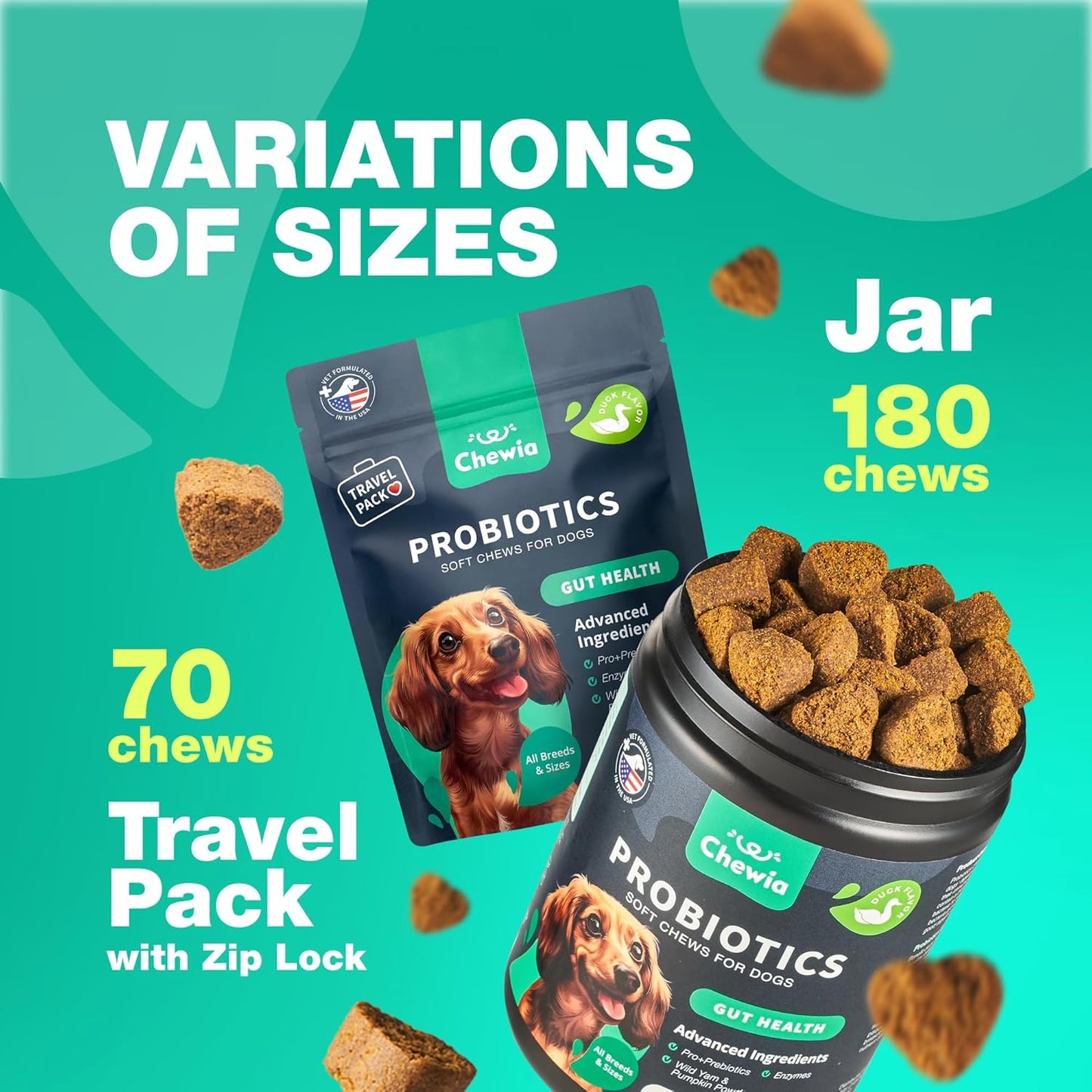 Chewable Probiotic Supplements for Dogs - Boost Gut Health, Immunity, Skin Health - Dog Probiotics with Digestive Enzymes - 180 Chews