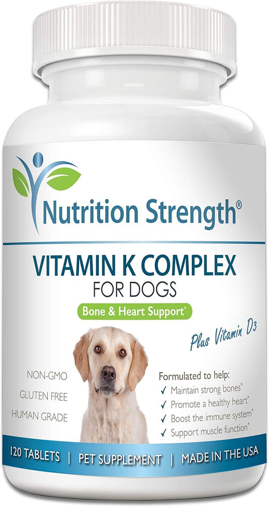 Chewable Vitamin K for Dogs with Vitamin D3 for Strong Bones and Healthy Heart - 120 Tablets