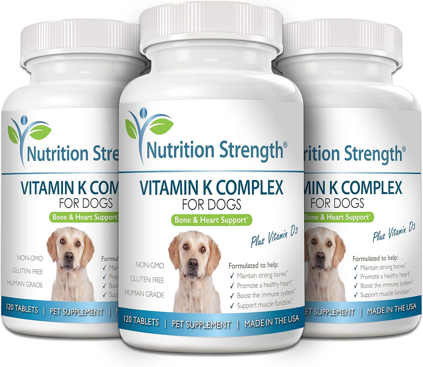 Chewable Vitamin K for Dogs with Vitamin D3 for Strong Bones and Healthy Heart - 120 Tablets