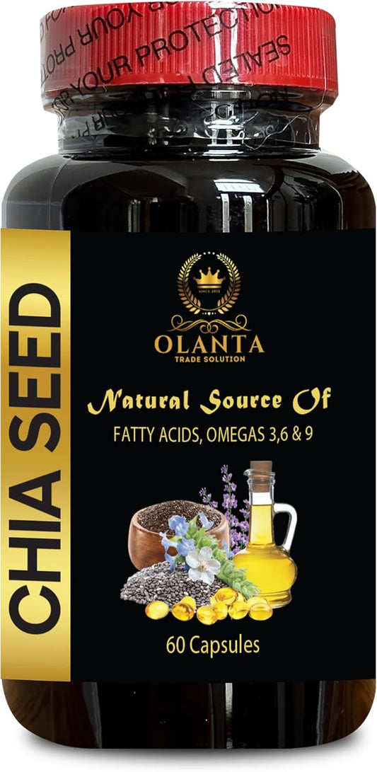 Chia Seed Extract Softgels - Energy Booster & Antioxidant Vitamins - Omega-3 & Fiber Supplements - Superfood Salvia Hispanica - 60 Softgels