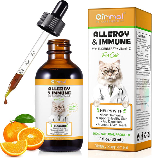 Chicken Flavored Cat Allergy Relief Drops - Immune System Booster for Seasonal Allergies & Digestive Health - 60ml