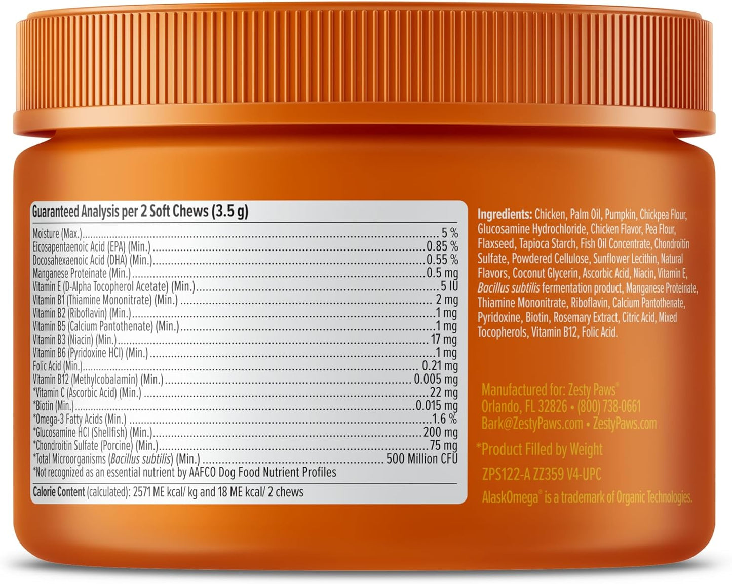 Chicken Flavored Dog Multivitamin Treats with Glucosamine Chondroitin, Digestive Enzymes, Probiotics, Grain-Free Formula, 90ct