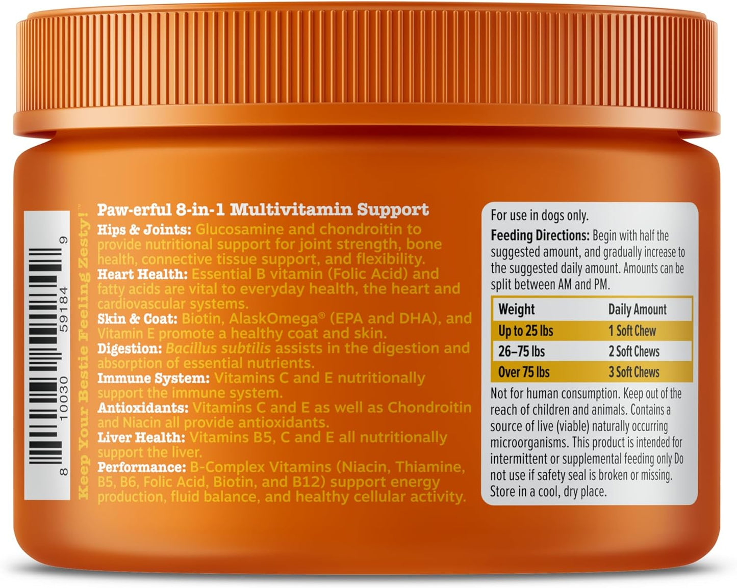 Chicken Flavored Dog Multivitamin Treats with Glucosamine Chondroitin, Digestive Enzymes, Probiotics, Grain-Free Formula, 90ct