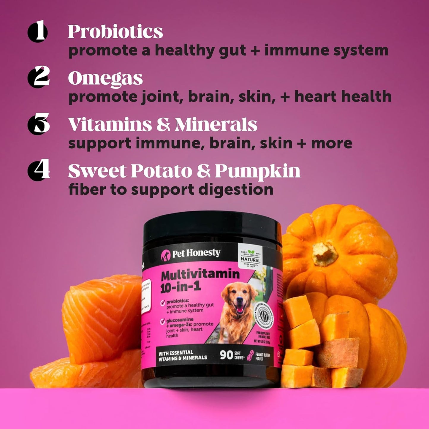 Chicken Flavored Dog Supplement with Glucosamine, Probiotics, Omega Fish Oil - 90 ct
