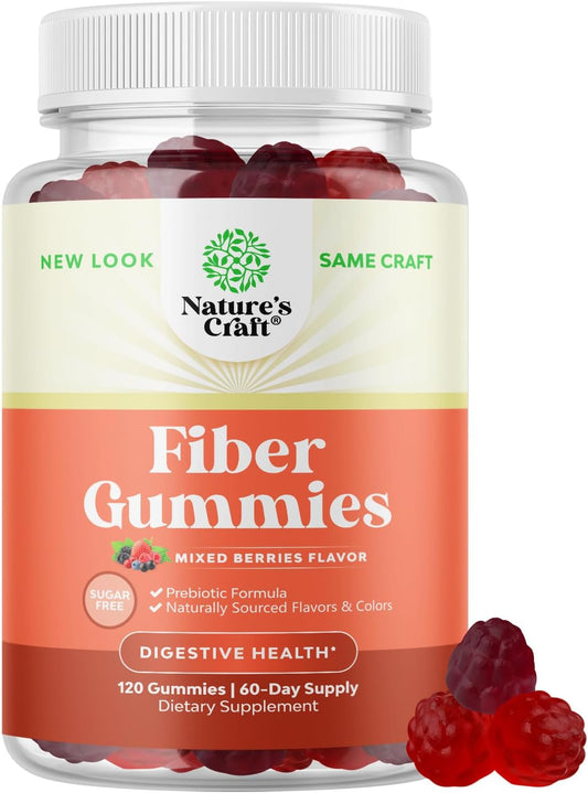 Chicory Root Fiber Gummies for Adults - Prebiotic Gut Health Support - Soluble Digestion Capsules - Sugar Free Vegan Supplement - 120 Count