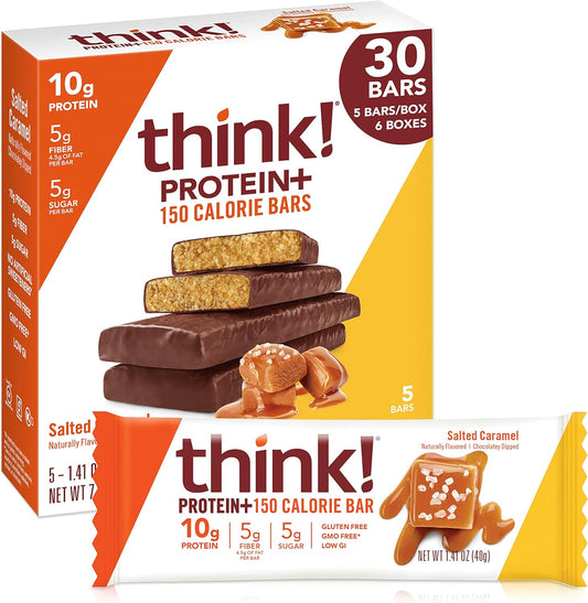 Chicory Root Fiber Protein Bars with Whey Isolate, Salted Caramel Flavor, Gluten-Free Snack Bars without Artificial Sweeteners - 30 Count