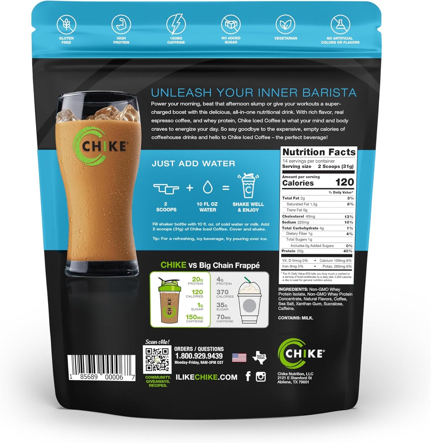 Chike Original High Protein Iced Coffee - 20g Protein, 2 Shots Espresso, 1g Sugar - Keto & Gluten Free - 14 Servings - 15.3oz