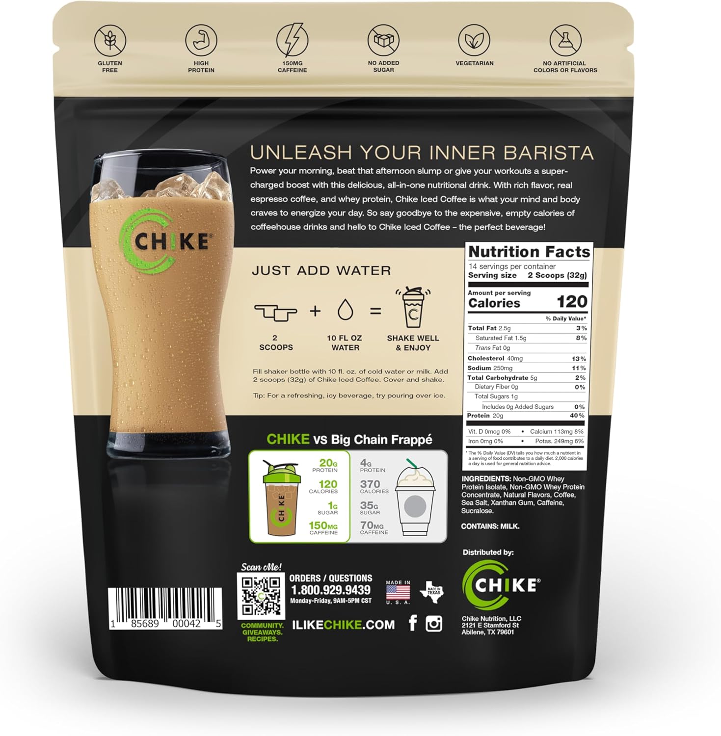 Chike Vanilla High Protein Iced Coffee - 20g Protein, 2 Shots Espresso, 1g Sugar - Keto & Gluten Free - 14 Servings