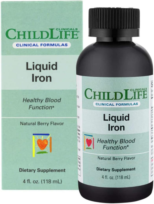 ChildLife Essentials Liquid Iron - All-Natural Iron Supplement for Kids, Supports Healthy Blood Function, Gluten-Free Iron Drops for Infants - Natural Berry Flavor, 4 Fl Oz Bottle