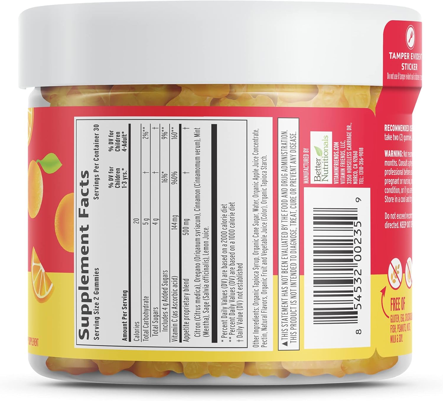 Children's Appetite Stimulant Gummies - Natural & Vegan Kids Vitamins - Orange Flavor (60 Gummies)