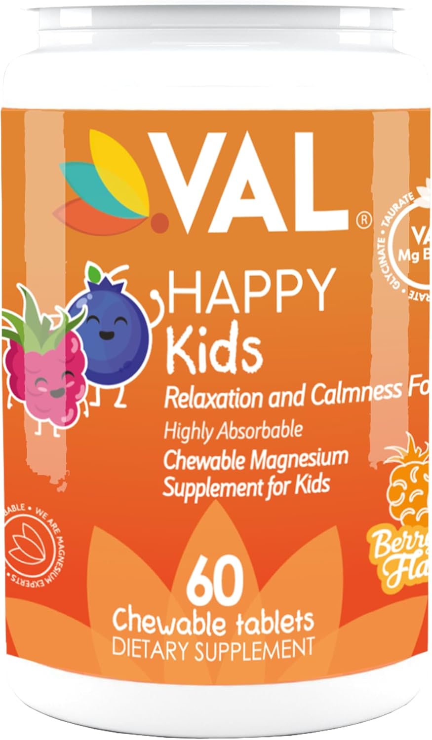 Children's High-Absorption Magnesium Chewable Tablets with Vitamin B6, D & C - Calm, Relaxation & Focus - Non-GMO, Sugar-Free