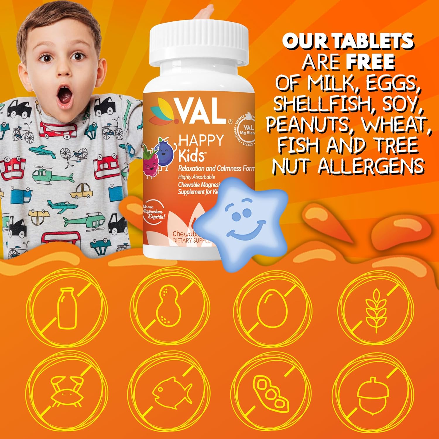 Children's High-Absorption Magnesium Chewable Tablets with Vitamin B6, D & C - Calm, Relaxation & Focus - Non-GMO, Sugar-Free
