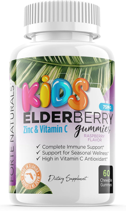 Children's Immune Support Gummy Chews with Elderberry, Vitamin C, Echinacea, and Propolis - 60 Count, Made in USA, Gluten Free