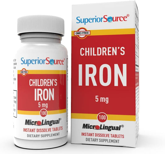 Children’s Iron 5mg Supplement for Cell Health & Development - 100 Dissolve Tablets for Toddlers