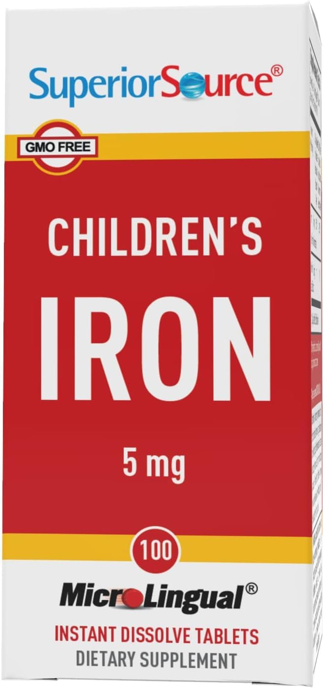 Children’s Iron 5mg Supplement for Cell Health & Development - 100 Dissolve Tablets for Toddlers