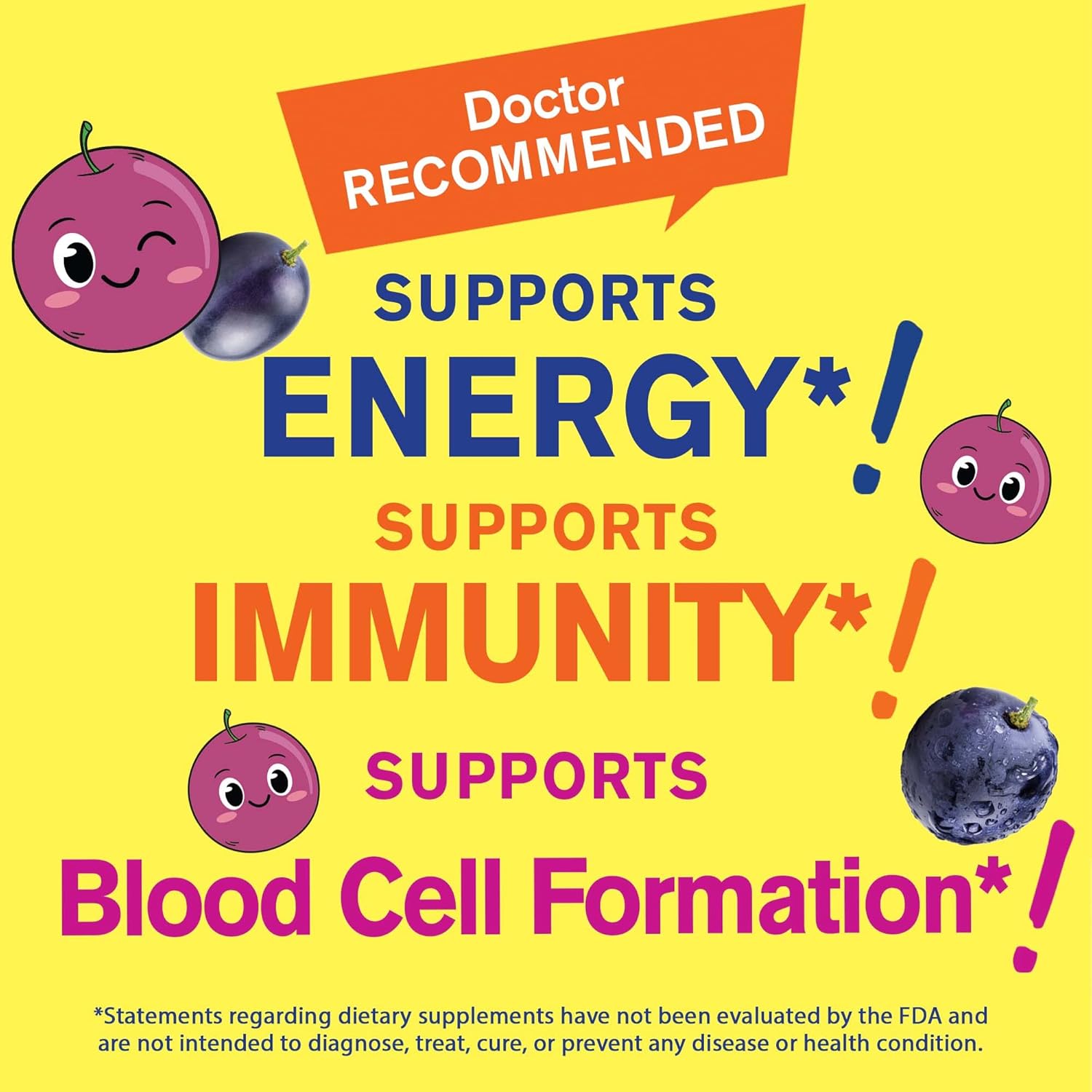 Children's Iron Gummies with Vitamin C for Anemia Support & Immune Health - Natural Grape Flavor - 60 Count