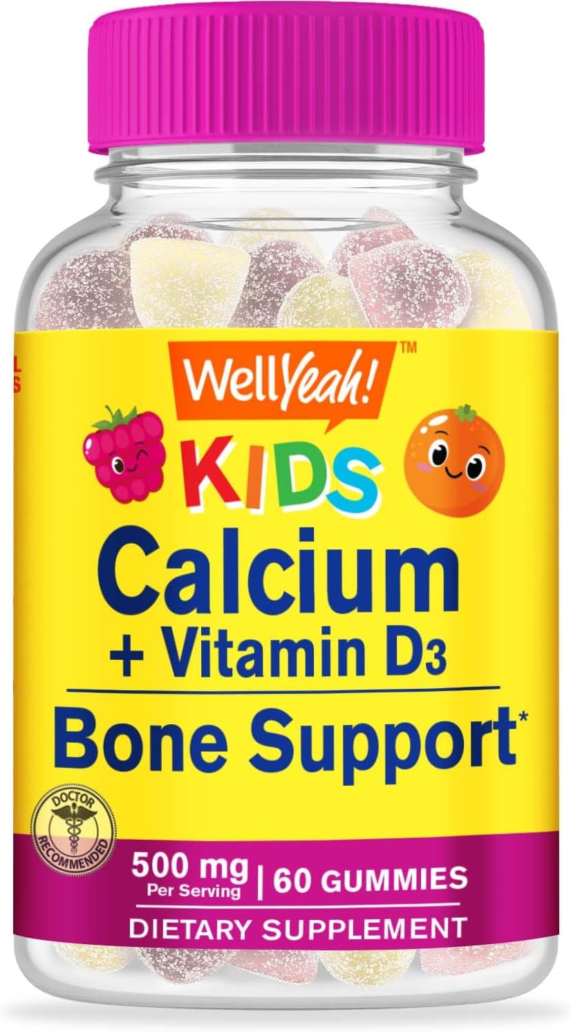 Children's WellYeah Calcium and Vitamin D3 Gummy Supplements - Supports Bone Health, Muscle Function, and Immune System - Non GMO and Gluten Free - 60 Gummies