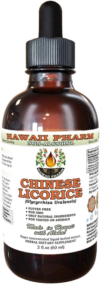 Chinese Licorice Root Glycerite Alcohol-Free Liquid Extract - 2 oz Herbal Supplement by Hawaii Pharm