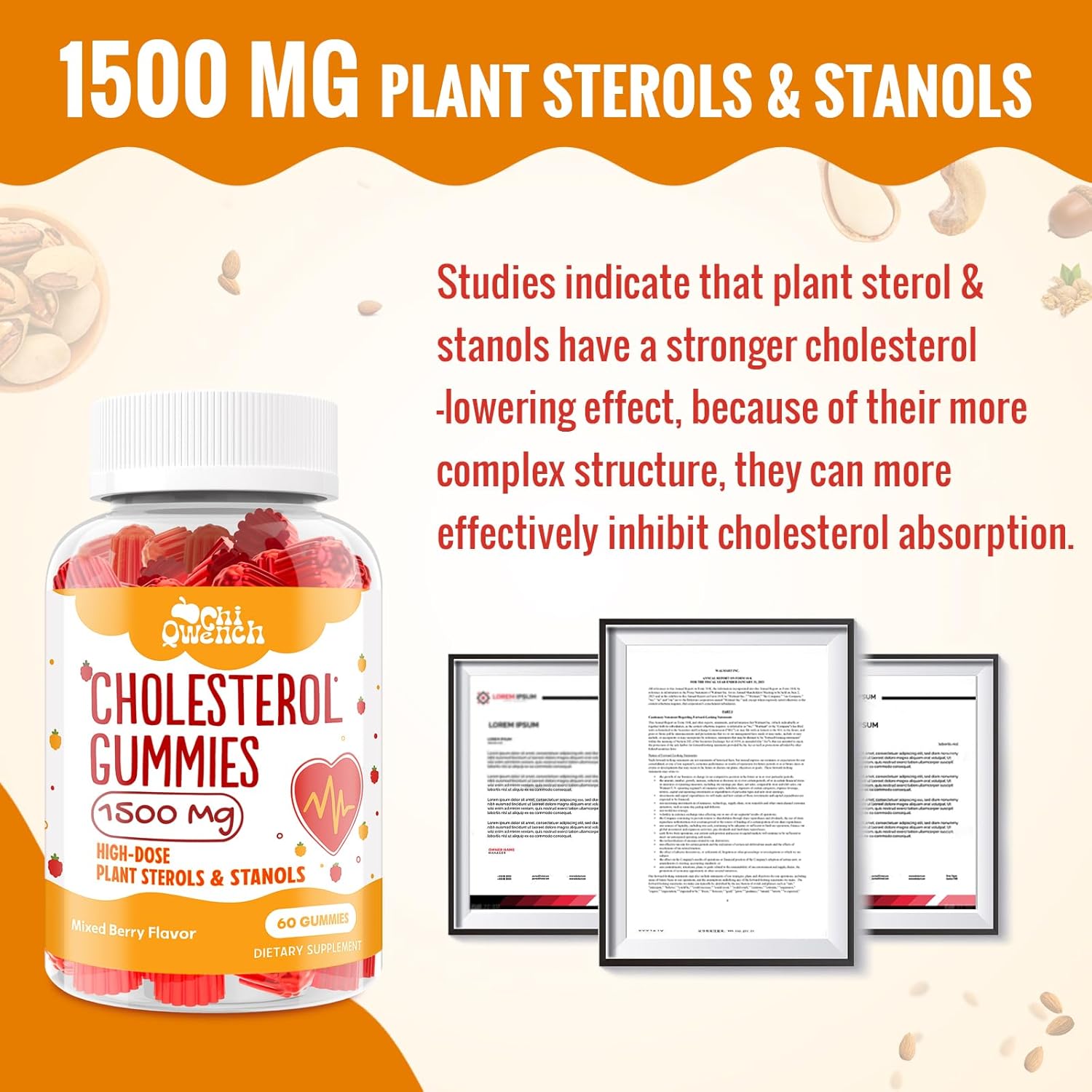 ChiQwench Cholesterol Support Gummies - 1500 Mg Plant Sterols & Stanols - Mixed Berry Flavor - 60 Count