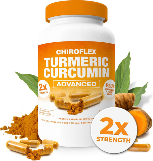 Chiroflex Turmeric and Curcumin Capsules with Boswellia - 2X Strength Joint Support Supplement (60 Caps)